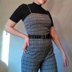 Gray plaid spaghetti strap jumpsuit
